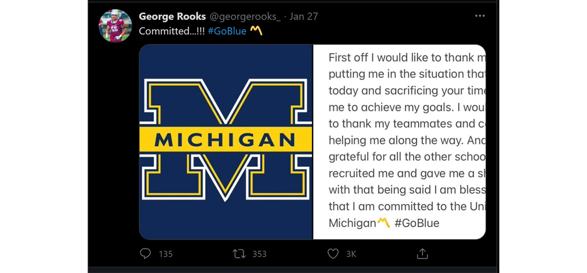 George Rooks becomes a D1 Michigan Wolverine!!!